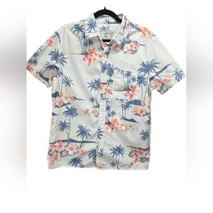 American Eagle Tropical Hawaiian Button Up Shirt Palm Tree Floral Medium Resort
